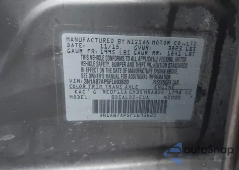 2015 Nissan Sentra Sv z USA, uszkodzony, nr VIN 3N1AB7AP5FL693620